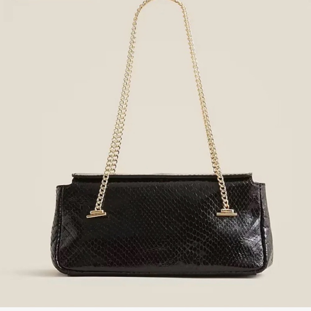 J Crew Chain strap in snake embossed leather elevated small bag gold chain new